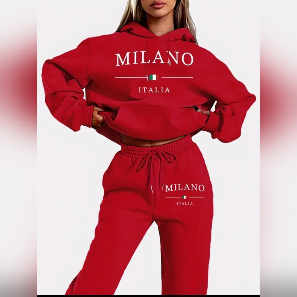 NWT Italian Designer Red Hoodie And Matching Pants